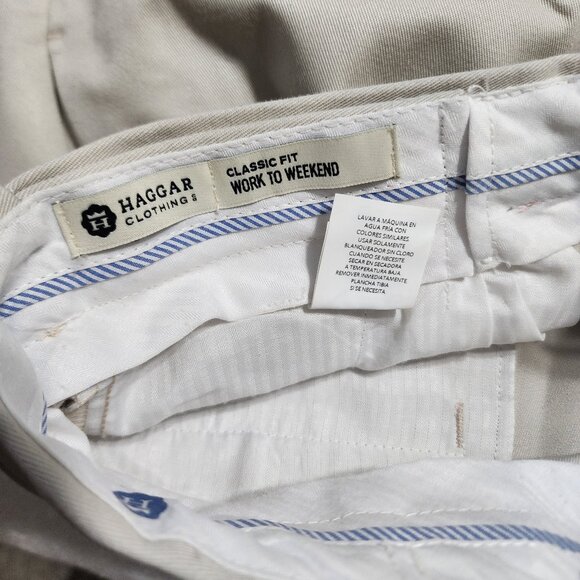 Haggar Men's Work To Weekend Khaki Flat Front Pant Classic Fit 40W X 29L - Picture 10 of 12